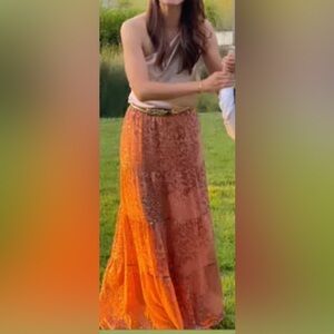 ba&sh peach and gold maxi skirt, size 0
